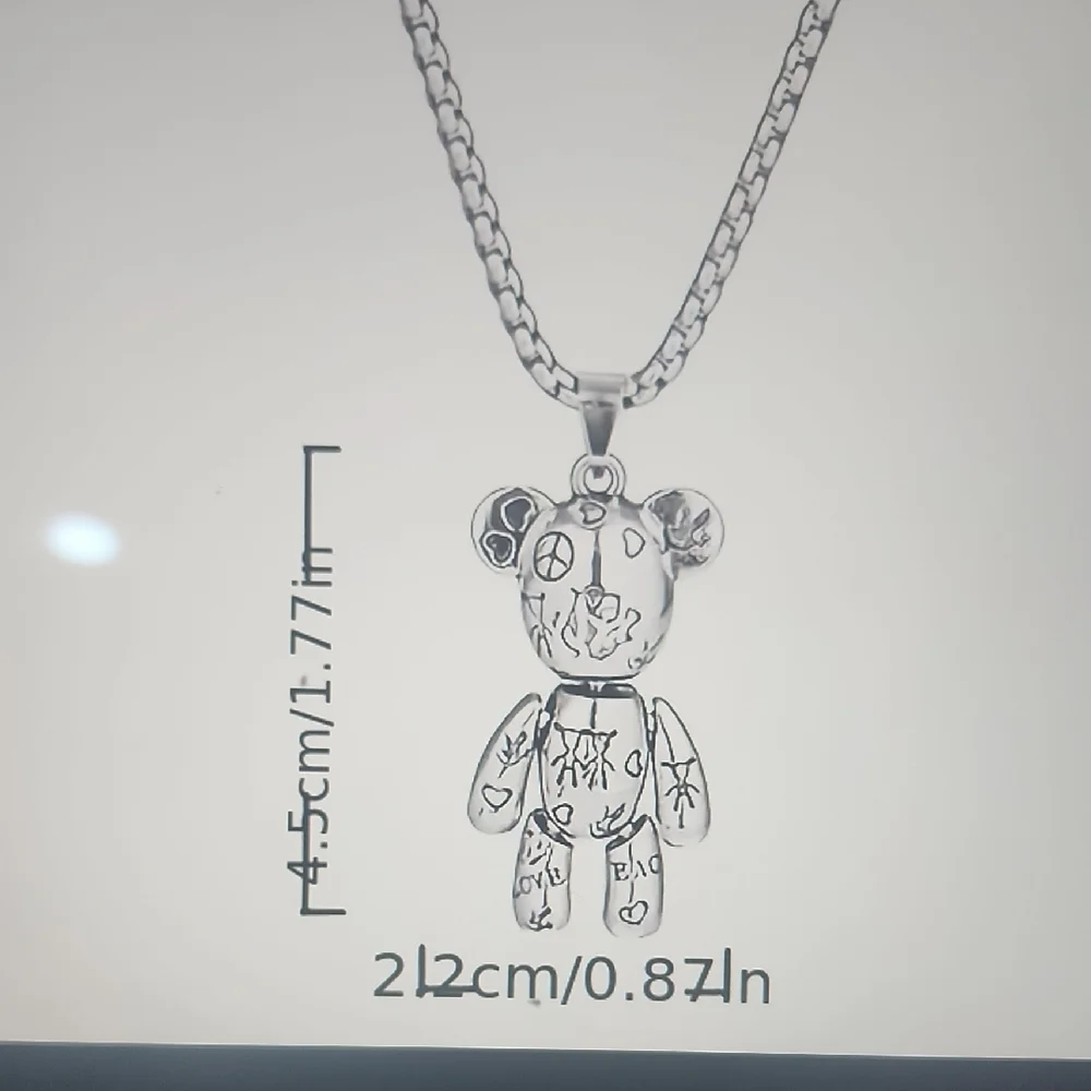 Stainless Steel Graffiti Bear Pendant Necklace